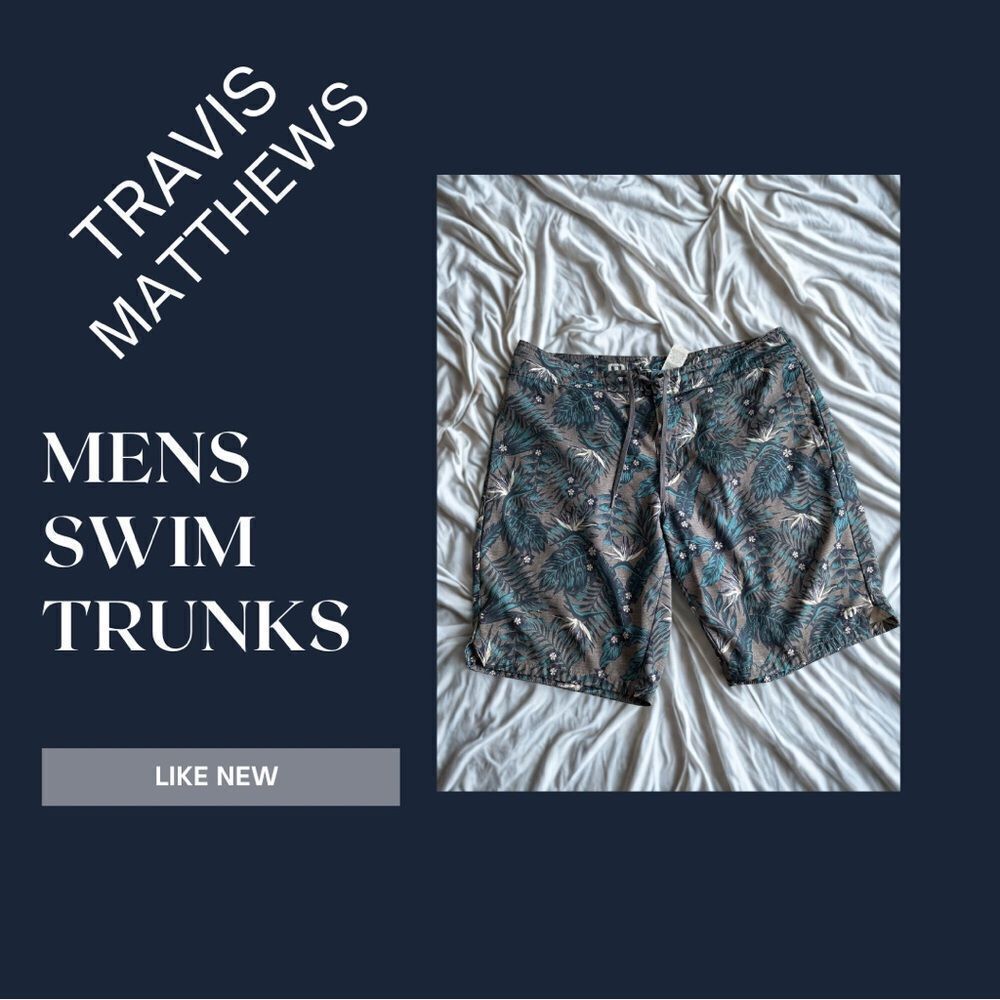 Travis Mathew Men's Swim Trunks - Black and Green EUC